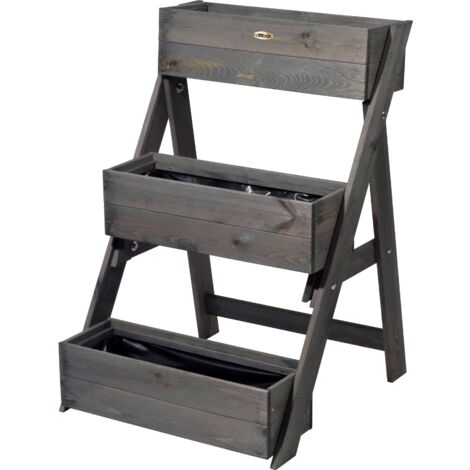 Dobar Dreistufige Pflanztreppe grau ca. 60x70x90 cm Topfpflanzenständer
