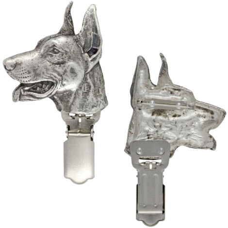 Doberman, Doberman - broche avec clip, porte-numéro de départ, épingle argentée pour exposition canine par Art-Dog