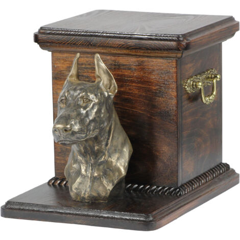Doberman, Dobermann I - Urna para cenizas de perro con estatuilla, elegante urna para perro, urna única con busto de perro de Art-Dog