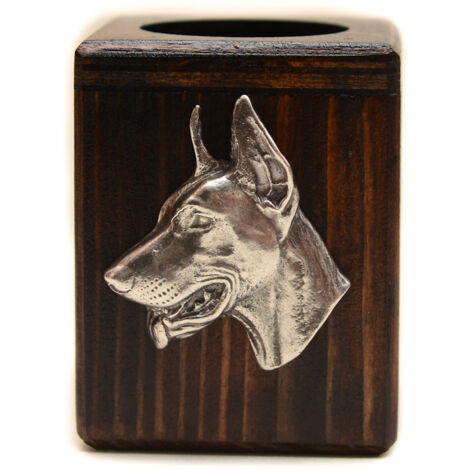 Dobermann, Dobermann I - Kerzenständer aus Holz mit Hund, einzigartiges Andenken nach dem Verlust eines Hundes, Handarbeit von Art-Dog
