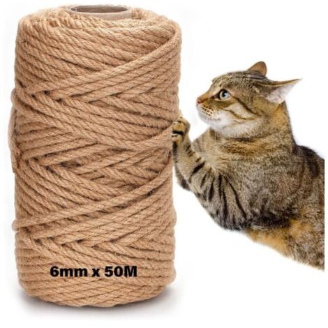 DOBIGER Corde en Sisal pour Arbre à Chat de 6 mm x 50 m, Corde Arbre a Chat Scratch Pilier, 6mm, Décoration de Jardin et Maison