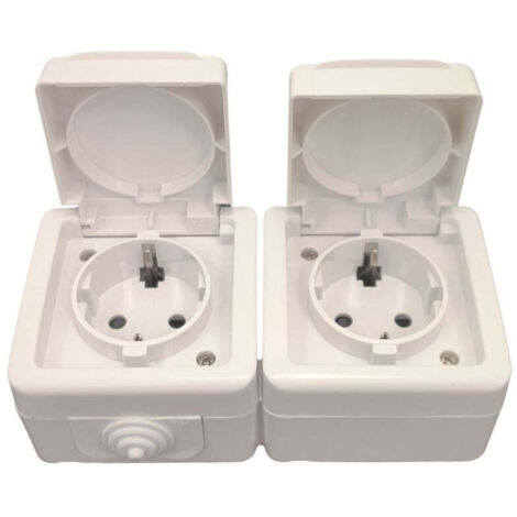 Doble Enchufe 2P + T 16A 250V Estanco Superficie Blanco
