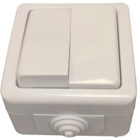 Doble Interruptor Conmutador Estanco Superficie 10A 250V IP54 Blanco