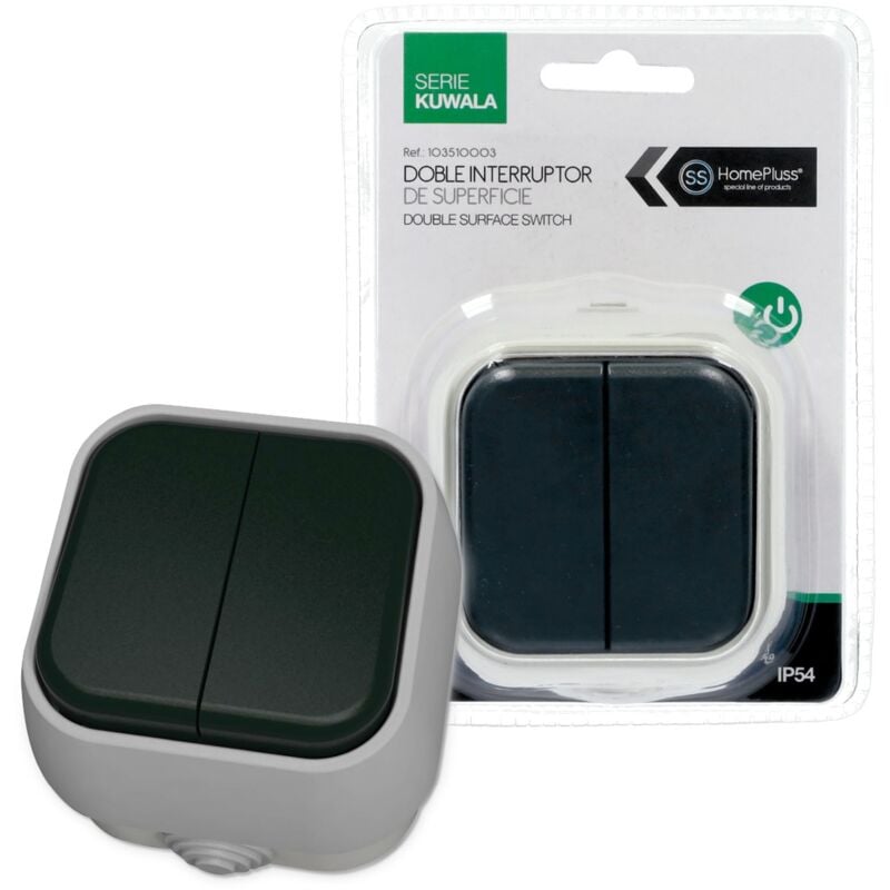

Doble interruptor de superficie IP54 Negro - 6u caja exp