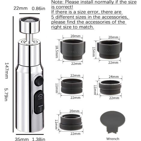 Doccetta girevole a 360° per rubinetto da cucina a 3 funzioni, prolunga per rubinetto, aeratore per rubinetto, prolunga per rubinetto per lavello da cucina