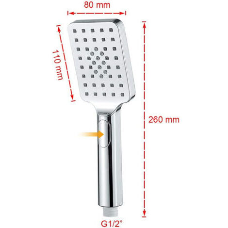 Doccetta quadrata, soffione doccia, soffione doccia ad alta pressione, soffione doccia per bagno a risparmio idrico, facile installazione, argento [Classe energetica A+]