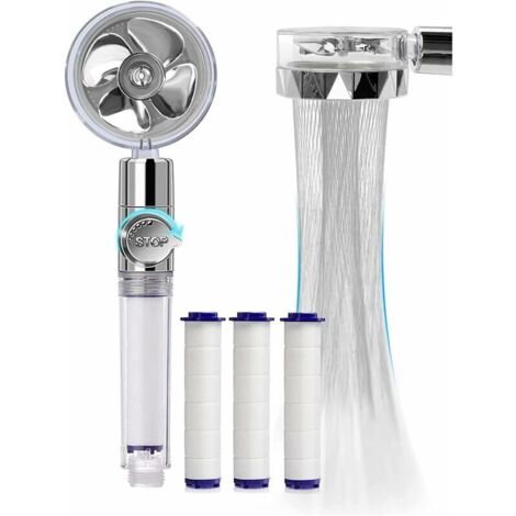 Doccetta, soffione doccia anticalcare a risparmio idrico, soffione doccia girevole ad alta pressione con elica rotante a 360°, sistema di filtraggio a tre stadi con 3 cuscinetti in cotone PP sostituib