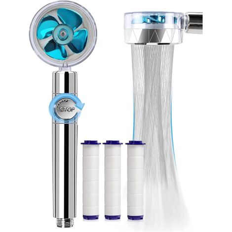 Doccetta, Soffione doccia anticalcare, Risparmio idrico, Soffione doccia ad elica ad alta pressione, Sistema di filtraggio a tre stadi con 3 filtri in cotone PP sostituibili