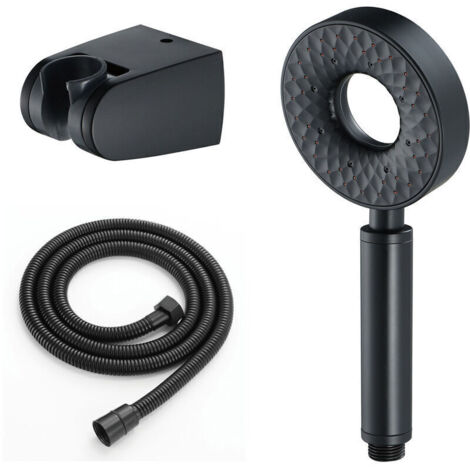 Doccia ad alta pressione, cinghia per doccetta rotonda in ABS, flessibile per doccia in acciaio inox da 1,5 m, doccetta a 3 funzioni con supporto, nera
