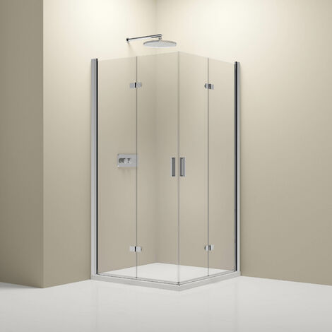 Doccia angolare con porta a soffietto NT213 - vetro nano trasparente da 8 mm - colore e larghezza del profilo selezionabili	100cm, 90cm, Cromo