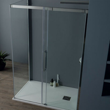 Doccia Angolo cm 70 x 165 cm - In Cristallo 8mm - Con Porta Scorrevole - H200 cm - Sgancio Rapido