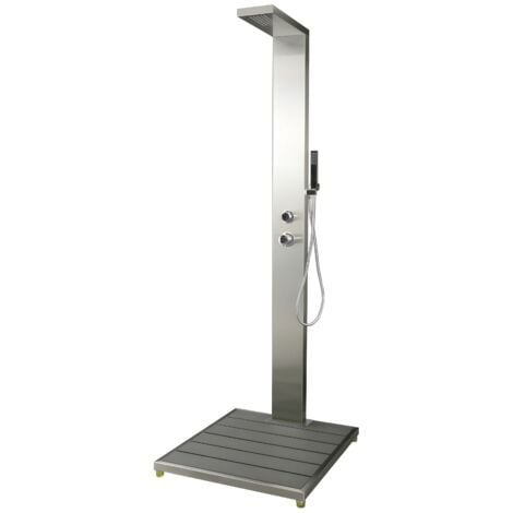 Doccia da esterno inox giardino cedro pavimento con pedana antiscivolo wpc