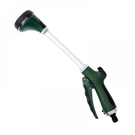 Doccia da giardino con manico lungo, 5 tipi di getto, regolazione del flusso, per annaffiare e pulire, 40 cm