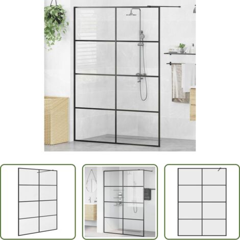 Doccia in vetro -  Parete Doccia Walk-in in Vetro Trasparente ESG 140x195cm Nera