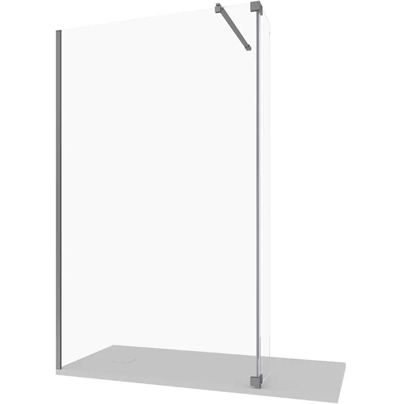Douche à l'italienne 60cm + porte pivotante 30cm Verre clair 10mm avec traitement Easy-clean Profils aluminium chromé h200 - Réversible Mod. Naxos