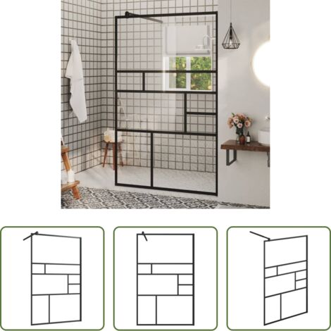 Doccia walk-in -  Parete Doccia Walk-in in Vetro Trasparente ESG Nera 100x195 cm