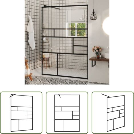 Doccia walk-in -  Parete Doccia Walk-in in Vetro Trasparente ESG Nera 115x195 cm