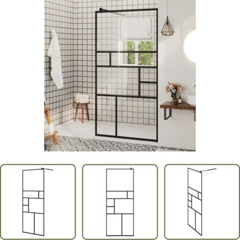 Doccia walk-in -  Parete Doccia Walk-in in Vetro Trasparente ESG Nera 80x195 cm