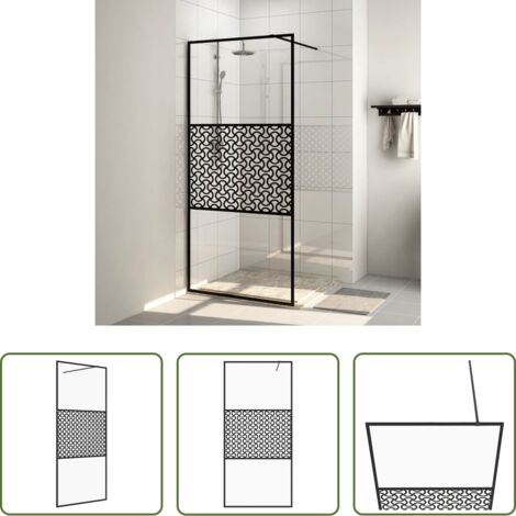 Doccia walk-in -  Parete per Doccia Walk-in Vetro Trasparente ESG 115x195cm Nera