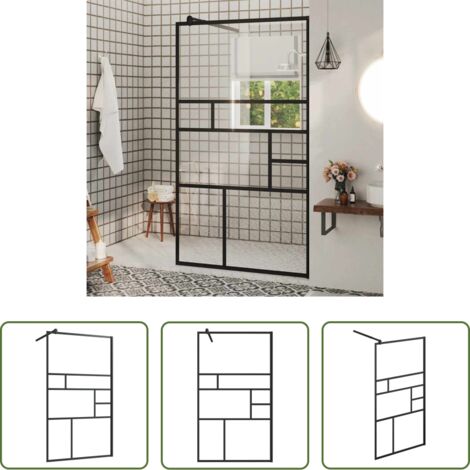 Doccia walk-in -  Parete per Doccia Walk-in Vetro Trasparente ESG 90x195 cm Nera