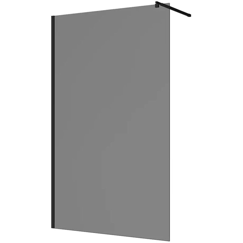 Douche de plain-pied 100 cm Profilés aluminium noir mat Verre fumé 8mm avec traitement anti-calcaire h200 Réglable 98-100cm - Réversible Mod. Keros