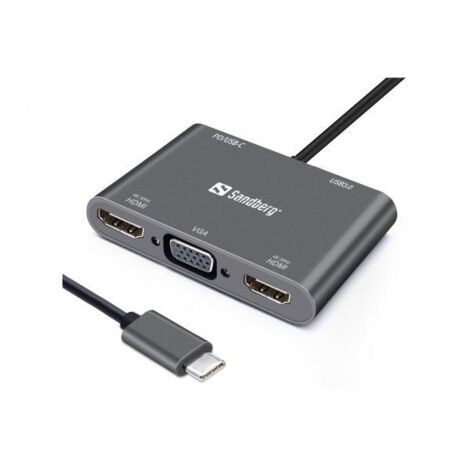 Docking station Sandberg USB-C con 2xHDMI+1xVGA+USB+PD