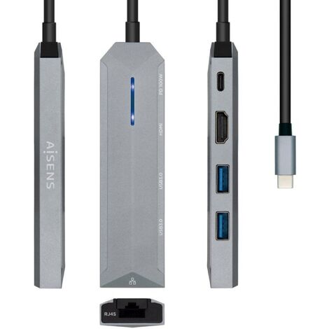 Docking usb 3.2 type-c aisens asuc-5p003-gr/ 1 hdmi/ 2 usb/ 1 rj45/ usb pd/ grau