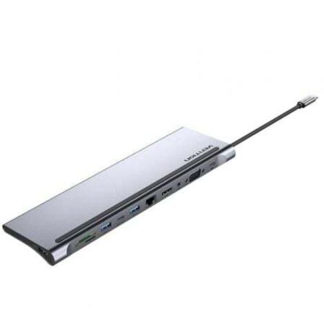Docking USB Tipo-C Vention THTHC/ 1xHDMI/ 1xVGA/ 3xUSB/ 1xUSB Tipo-C/ 1xUSB Tipo-C PD/ 1xRJ45/ 1xLector Tarjetas SD y MicroSD/ Jack 3.5/ Gris