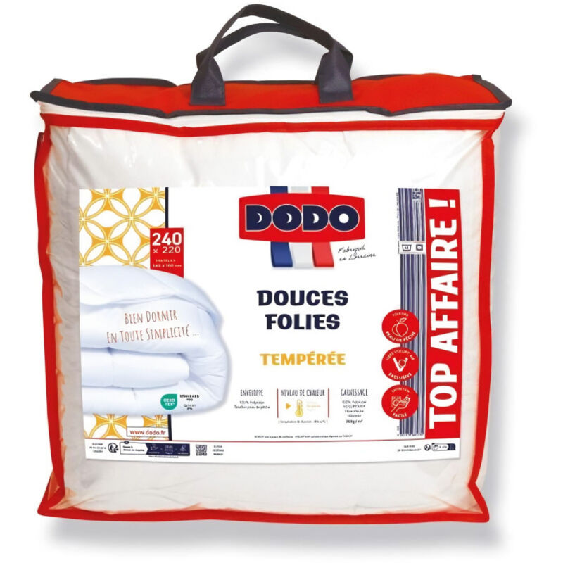 Dodo - Couette tempérée 300gr/m - 220x240 cm - Douces Folies - 100% polyester volupt air fibre creuse siliconée - 2 personnes -…