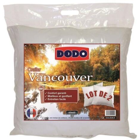 Dodo – Lot de 2 oreillers 60x60cm – Garnissage en fibres creuses siliconées – Housse en percale de coton – Lavables en machine