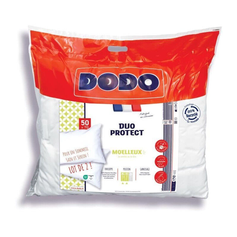 Lot de 2 oreillers moelleux - duo protect - 50 x 70 cm - 100 % Polyester volupt'air - Blanc - Dodo