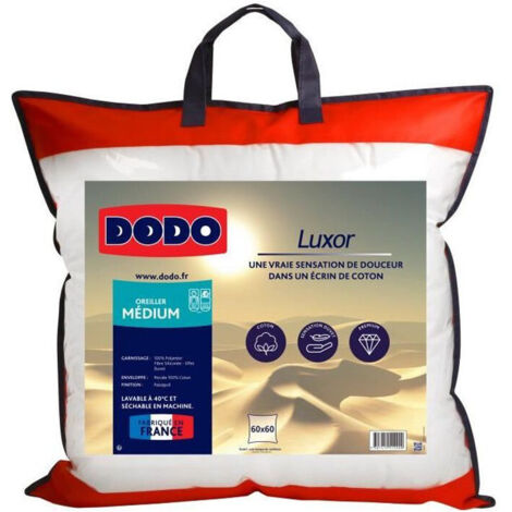 Les Tendances – Oreiller DODO Luxor 60x60 cm – 100% coton percale – Garnissage polyester – Lavable à 40°C – Confort moyen