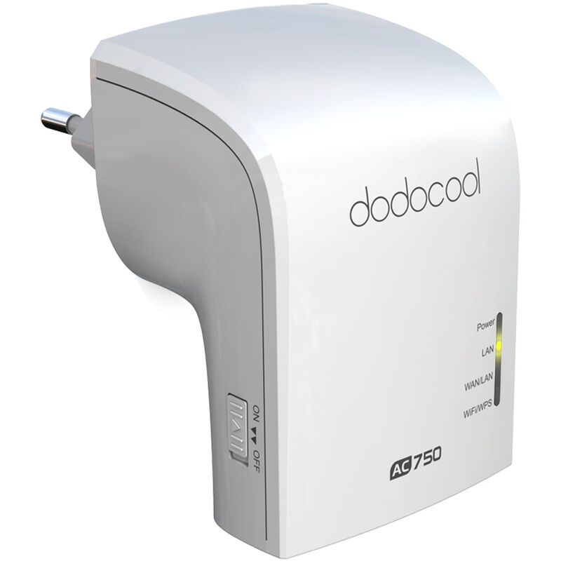 

Dodocool AC750 AP / repetidor / enrutador inalambrico de doble banda Wi-Fi simultaneo 2,4 GHz 300 Mbps y 5 GHz 433 Mbps enchufe de la UE