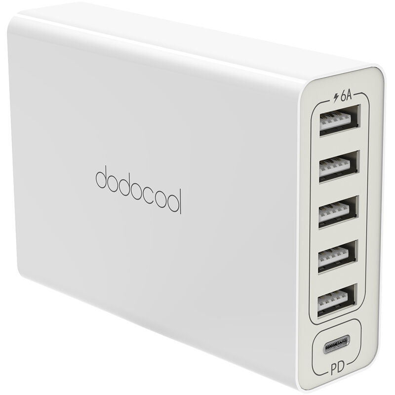 

Adaptador de corriente USB de 6 puertos y 60 W con suministro de energia USB-C y 5 puertos USB-A universales Cable de alimentacion desmontable de