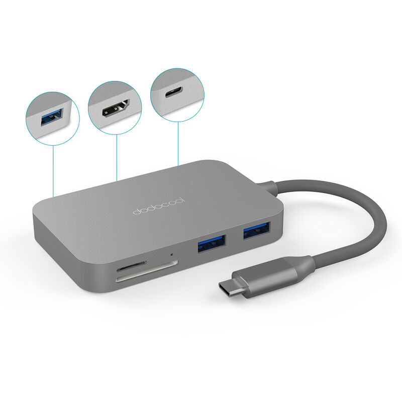 

Dodocool Hub USB-C 7 en 1 de aleacion de aluminio con suministro de energia tipo C Salida de video 4K HD Lector de tarjetas SD / TF y 3 puertos USB