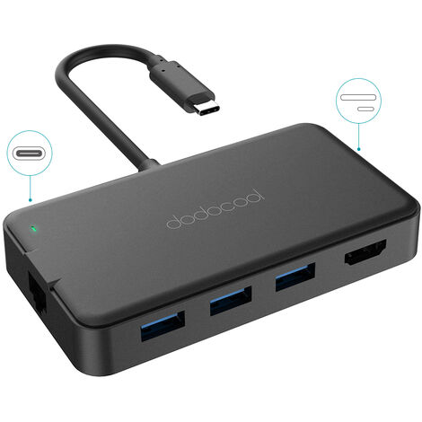 Dodocool Hub USB-C multifuncion 8 en 1 con suministro de energia tipo C Puerto de salida de video HD 4K Adaptador Ethernet Gigabit Lector de tarjetas SD / TF y 3 puertos USB 3.0 SupurSpeed para MacBoo