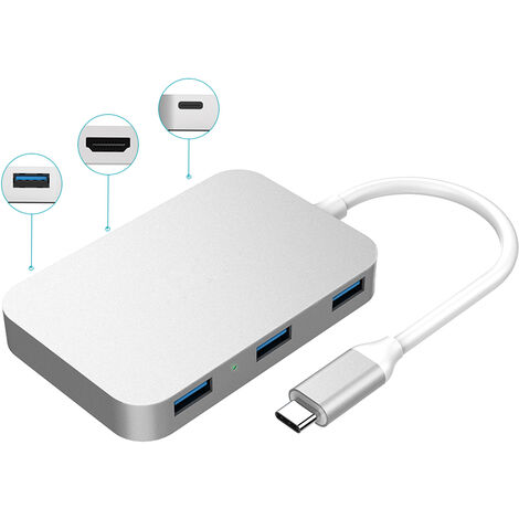 Dodocool Hub USB-C multifuncion de aleacion de aluminio 6 en 1 con puerto de salida de video HD 4K de suministro de energia tipo C y 4 puertos USB 3.0 SuperSpeed para MacBook / MacBook Pro / Google Ch
