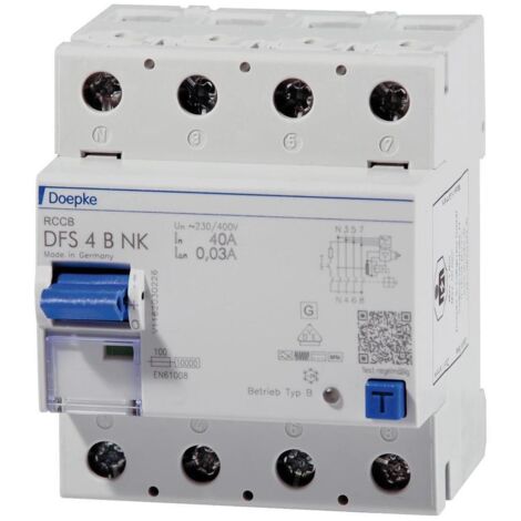 Doepke FI-Schutzschalter B 4p 400V 40A 0,03A 4TE REG DIN-Schiene(REG) 10kA 3kA/stoß DFS4040-4/0,03-BNK