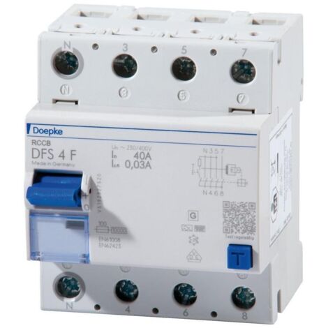 Doepke FI-Schutzschalter F 4p 400V 40A 0,03A 4TE REG DIN-Schiene(REG) 10kA 3kA/stoß DFS4040-4/0,03-F