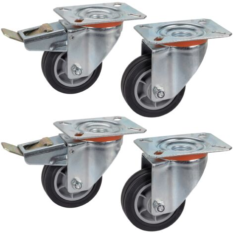 Dörner + Helmer Set di 4 ruote sterzanti 80 mm TPE, piastra 100 x 85 mm, mix di ruote, portata 150 kg/set