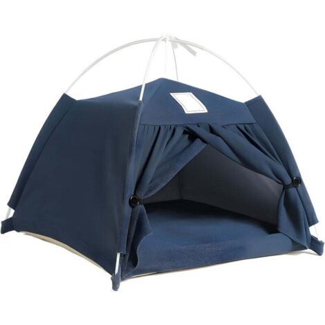 Dog and cat bed, pet sleeping tent, removable cotton and linen indoor tent for cats, dogs, and small and medium-sized pets - blue