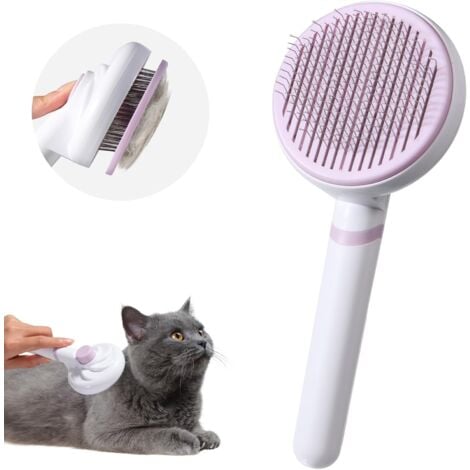Dog and Cat Brush,Kitten Brush,Self Cleaning Pet Brush,Massage Combs for Short,Medium and Long Haired Cats and Dogs - Purple