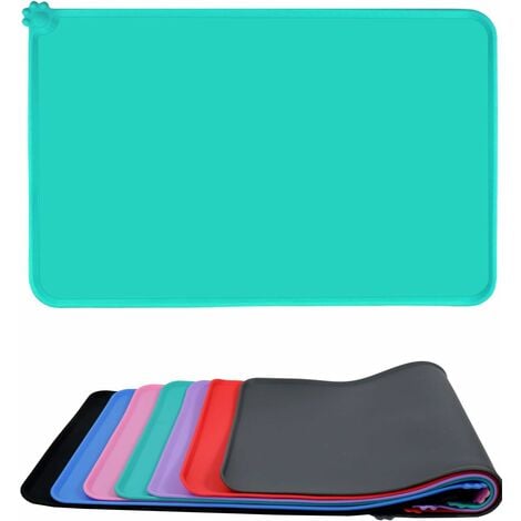 Dog and Cat Food Mat, Waterproof & Non Slip Silicone Pet Feeding Mat for Food and Water Bowls, 47x30cm Turquoise