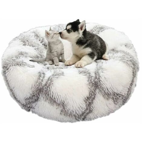 Dog Basket Round Cat Basket Fluffy Pet Bed Cushion Soft and Comfortable, Warm, Waterproof, Non-slip and Washable Dog Cushion Suitable for Cats, Dogs White gray 50