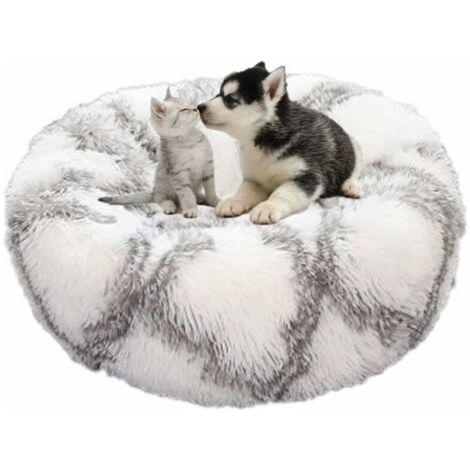 Dog Basket Round Cat Basket Fluffy Pet Bed Cushion Soft and Comfortable, Warm, Waterproof, Non-slip and Washable Dog Cushion Suitable for Cats, Dogs White gray 60