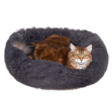 EASYCOMFORT Cuccia per Cani e Gatti in Rattan PE con Cuscino in Peluche  Lavabile, Φ60x32cm Grigio Scuro