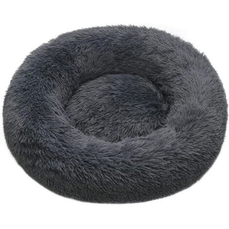 Dog Bed 60CM Warm Plush Cat Bed Non-Slip Washable Soft Round Anti-Stress Cushion Bed for Dogs and Cats (Dark Gray) dark gray