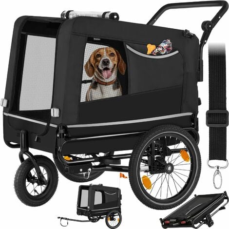 Dog Bike Trailer - multifunctional, foldable, including reflectors, leash and flag - bike carriers for dogs, dog bicycle trailer, doggo bike trailer - black