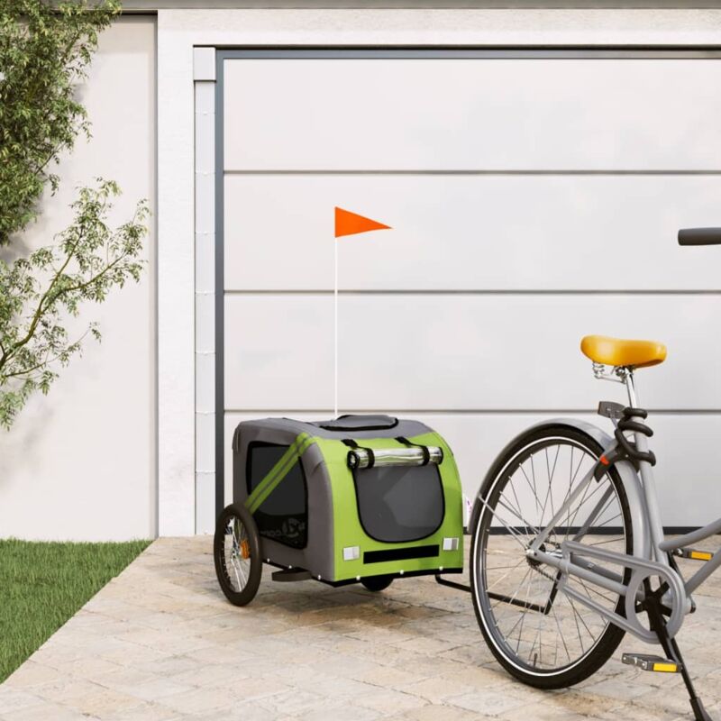 Pet Bike Trailer Green And Grey Oxford Fabric And Iron Vidaxl