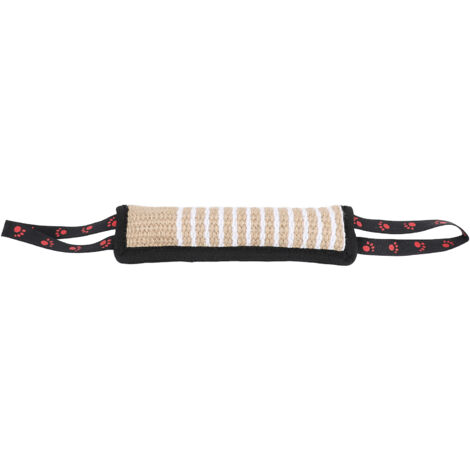 Dog Bite Pillow Tear Resistant Interactive Portable Puppy Training Jute Tug Toy with Strong Handles for Small Medium Large Dogs Black Border Footprint Pattern